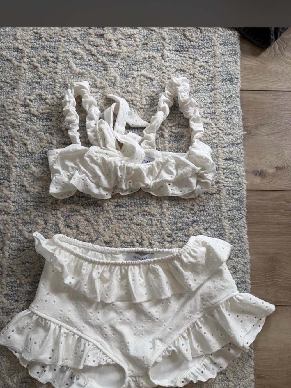 Outcast White Eyelet Ruffle Crop Top and High-Waist Shorts Set